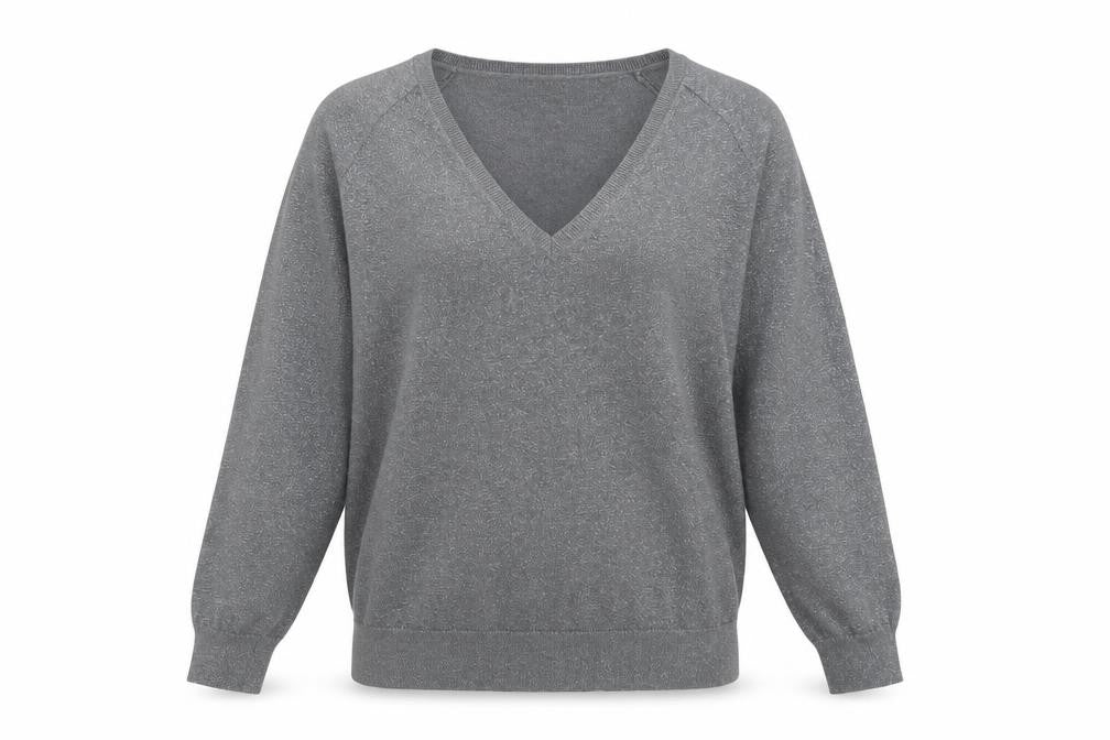 Hush Women's Grey V-Neck Knit Jumper Size S Relaxed Fit