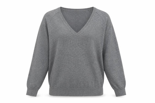 Hush Women's Grey V-Neck Knit Jumper Size S Relaxed Fit