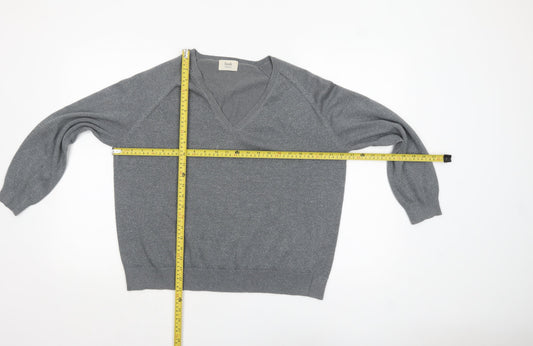 Hush Women's Grey V-Neck Knit Jumper Size S Relaxed Fit