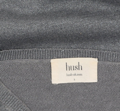 Hush Women's Grey V-Neck Knit Jumper Size S Relaxed Fit