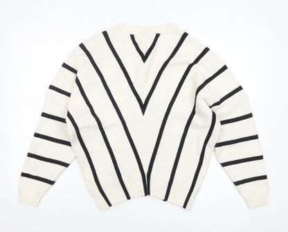 Apricot Women Ivory Black Striped V-Neck Relaxed Knit Jumper UK 12