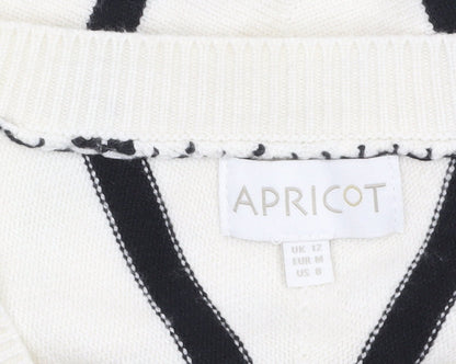 Apricot Women Ivory Black Striped V-Neck Relaxed Knit Jumper UK 12