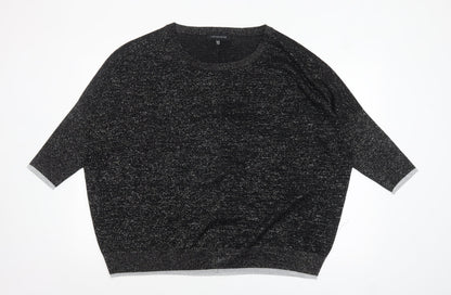Live Unlimited Women Black Metallic Relaxed 3/4 Sleeve Pullover Jumper UK 18