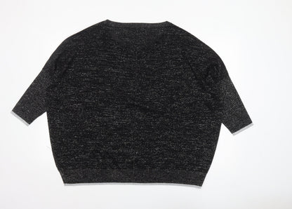 Live Unlimited Women Black Metallic Relaxed 3/4 Sleeve Pullover Jumper UK 18