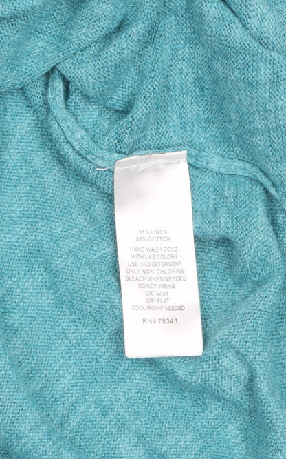 Max Studio Women Blue Linen Cotton Button Back Cardigan M