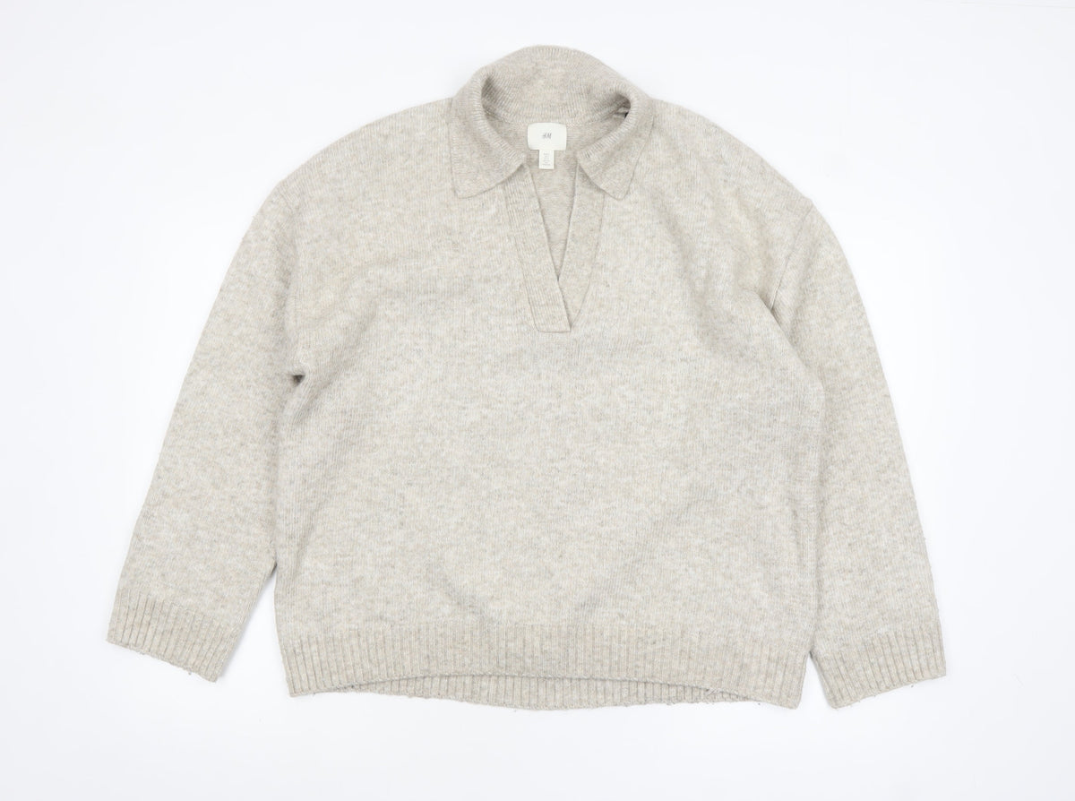 H&M Women Beige Collared Pullover Knit Jumper Size 8