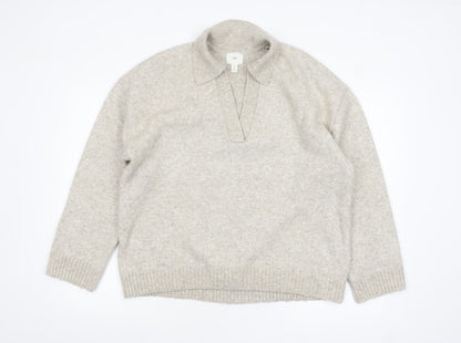 H&M Women Beige Collared Pullover Knit Jumper Size 8