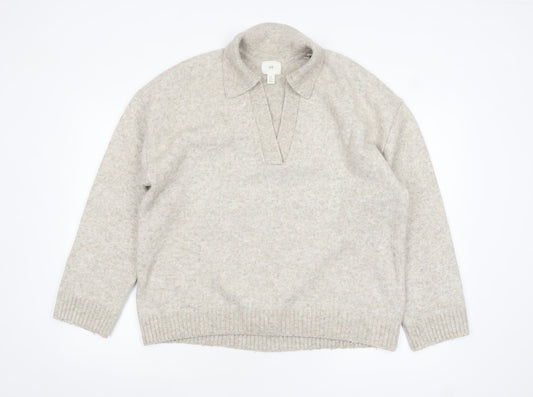 H&M Women Beige Collared Pullover Knit Jumper Size 8