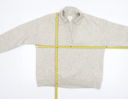 H&M Women Beige Collared Pullover Knit Jumper Size 8