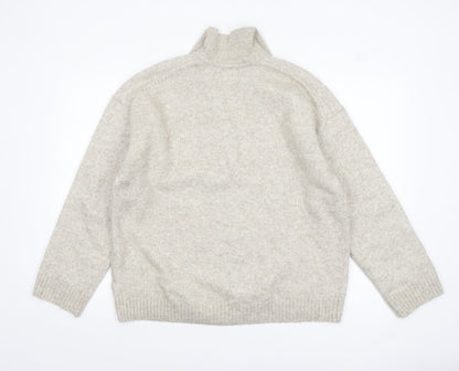 H&M Women Beige Collared Pullover Knit Jumper Size 8