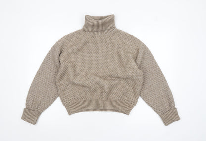 Marks and Spencer Women Beige Roll Neck Jumper Large Knit Winter