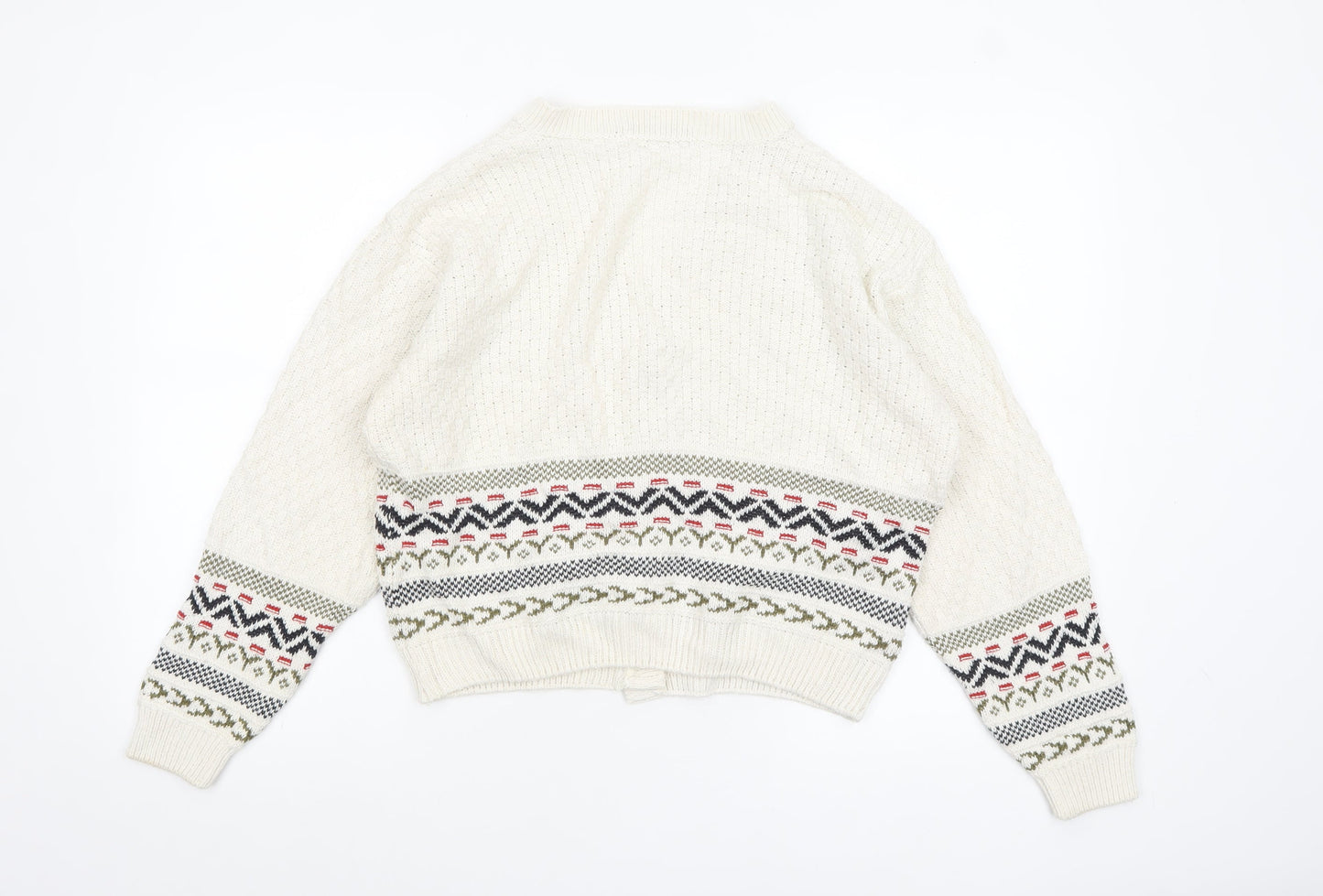 Marks and Spencer Women Ivory Fair Isle V-Neck Cardigan Size 12-14