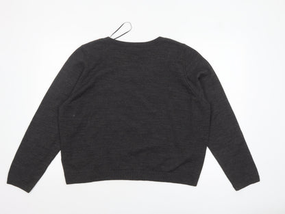 Marks and Spencer Women Grey Beaded Crew Neck Jumper Size 24