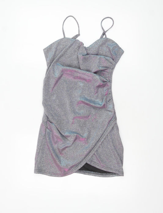 Cider Women's Silver Glitter Bodycon Party Mini Dress Size S