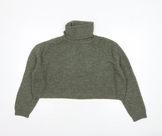 Stradivarius Women Green Roll Neck Rib-Knit Long Sleeve Pullover Jumper M