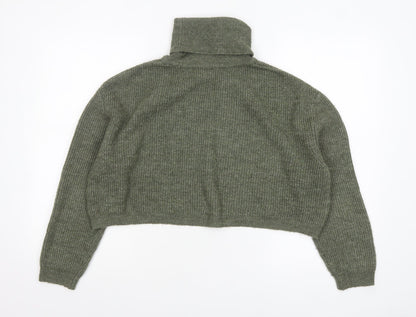 Stradivarius Women Green Roll Neck Rib-Knit Long Sleeve Pullover Jumper M