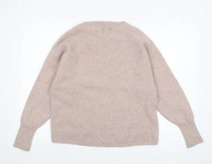 BAM Women Beige Wool Crew Neck Long Sleeve Pullover L Jumper