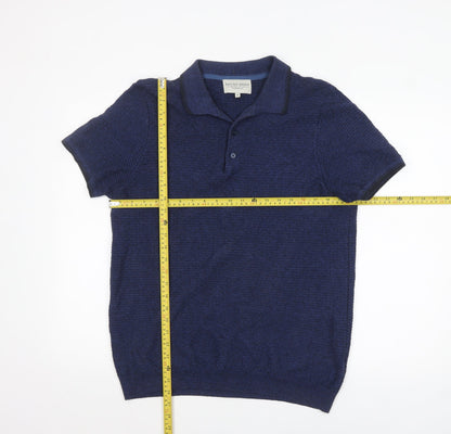 Racing Green Men's Blue Collared Knit Short Sleeve Pullover Jumper M