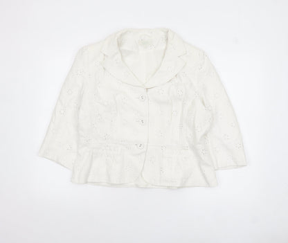Marks and Spencer Women Ivory Linen Blend 3/4 Sleeve Blazer Size 16