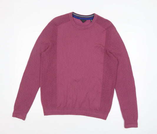 Ted Baker Men's Purple Crew Neck Wool Blend Jumper Size M