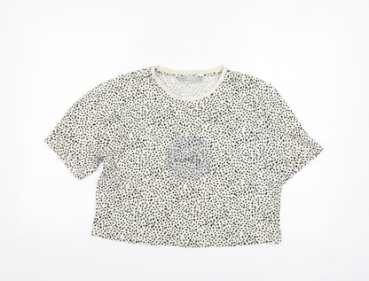 Oasis Women’s White Cropped Animal Print Cotton T-Shirt M