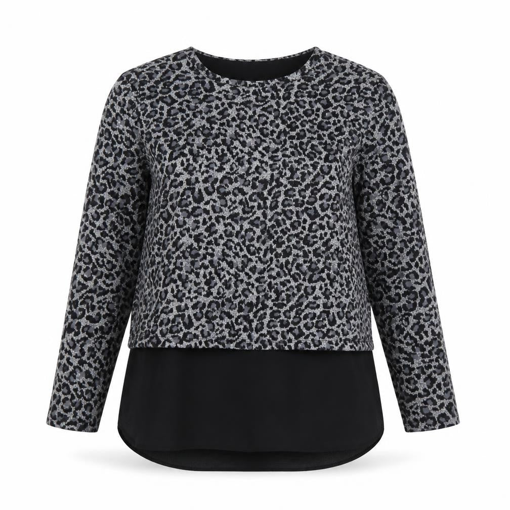 Oasis Women’s Grey Leopard Print Knit Tunic Blouse Size S