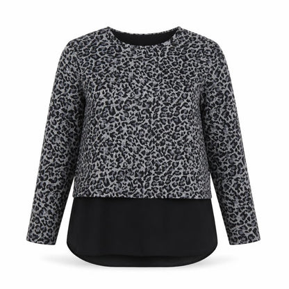 Oasis Women’s Grey Leopard Print Knit Tunic Blouse Size S