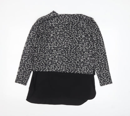 Oasis Women’s Grey Leopard Print Knit Tunic Blouse Size S