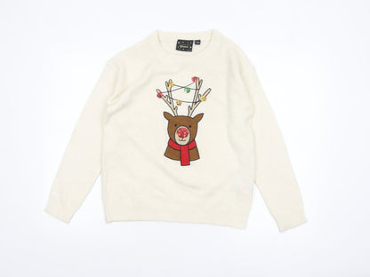 Brave Soul Women's Ivory XS Christmas Reindeer Sequin Jumper
