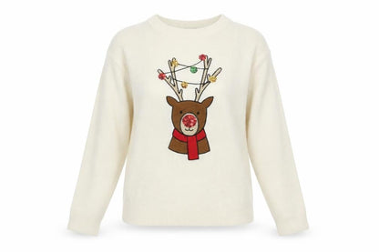 Brave Soul Women's Ivory XS Christmas Reindeer Sequin Jumper