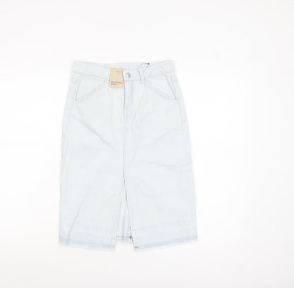 Marks and Spencer Girls Light Blue Denim Knee Length Straight Skirt 9-10 Years