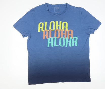 F&F Men’s Blue Aloha Graphic T-Shirt XL Cotton Summer Top