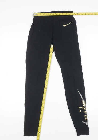 Nike Womens Black XS Leggings Gold Logo Stretch Activewear Trousers