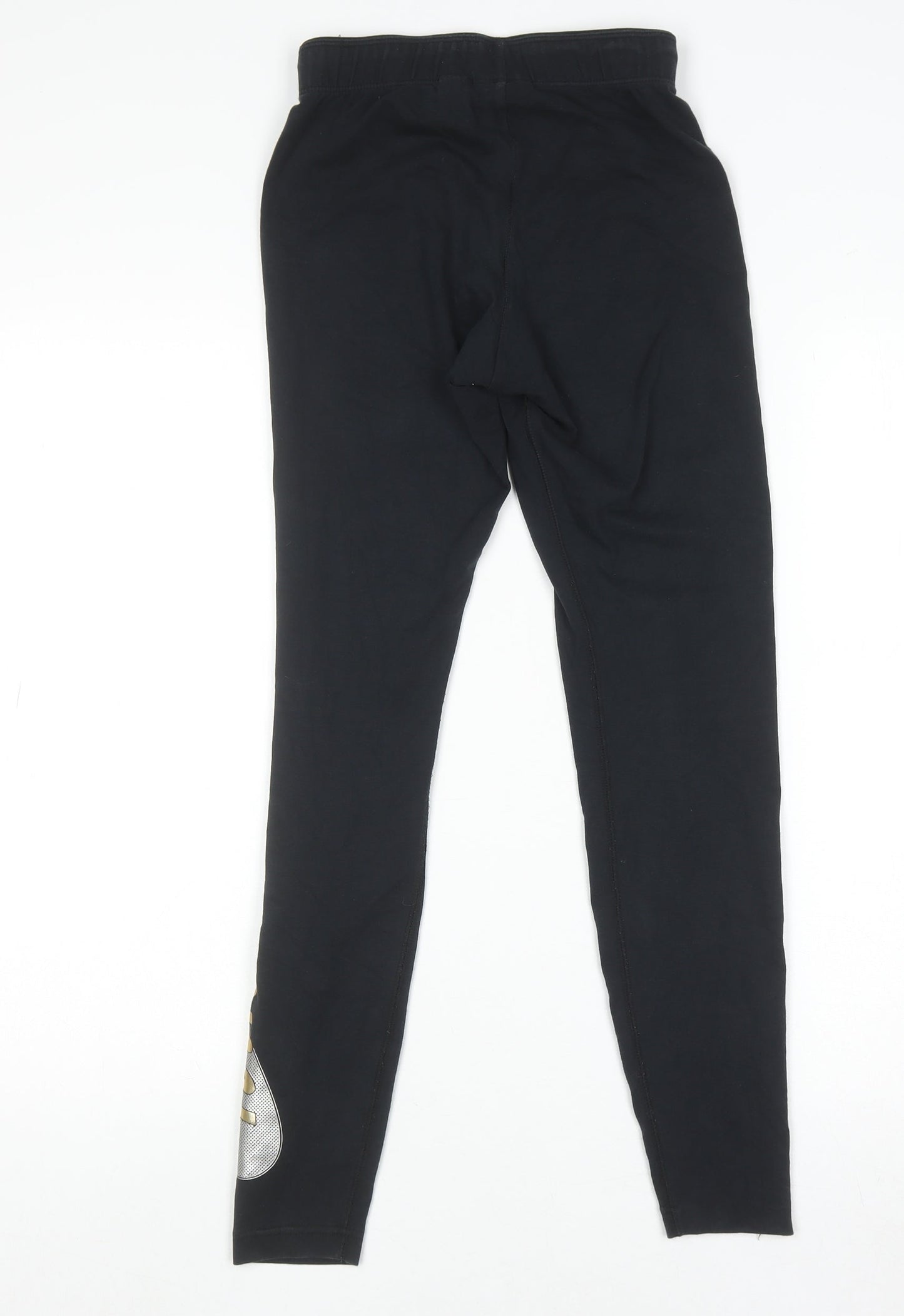 Nike Womens Black XS Leggings Gold Logo Stretch Activewear Trousers