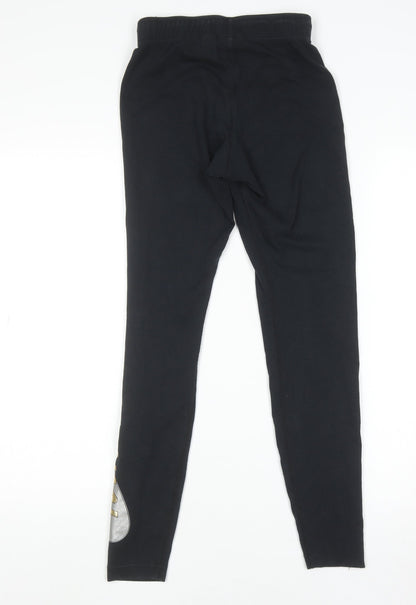 Nike Womens Black XS Leggings Gold Logo Stretch Activewear Trousers
