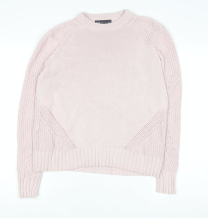 Marks and Spencer Women Pink Chunky Knit Cotton Jumper Size S