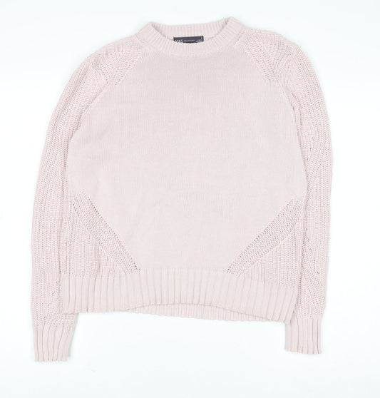 Marks and Spencer Women Pink Chunky Knit Cotton Jumper Size S