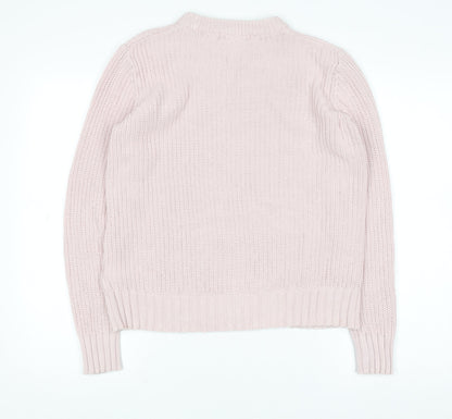 Marks and Spencer Women Pink Chunky Knit Cotton Jumper Size S
