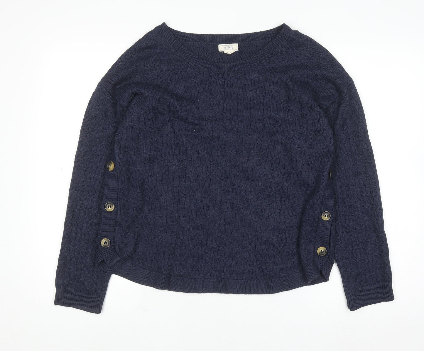 Fat Face Women's Blue Knit Button Pullover Jumper UK 12