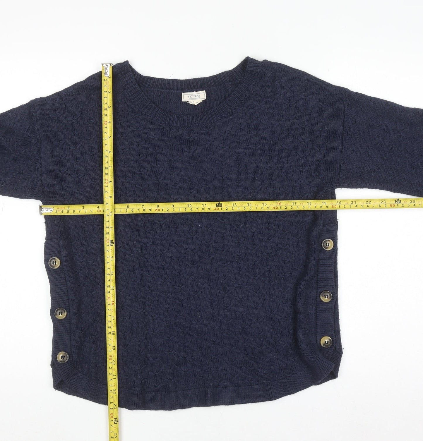 Fat Face Women's Blue Knit Button Pullover Jumper UK 12
