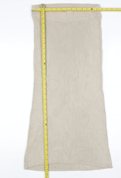 Massimo Dutti Women Beige Midi Ribbed Knit Pencil Skirt Size 12