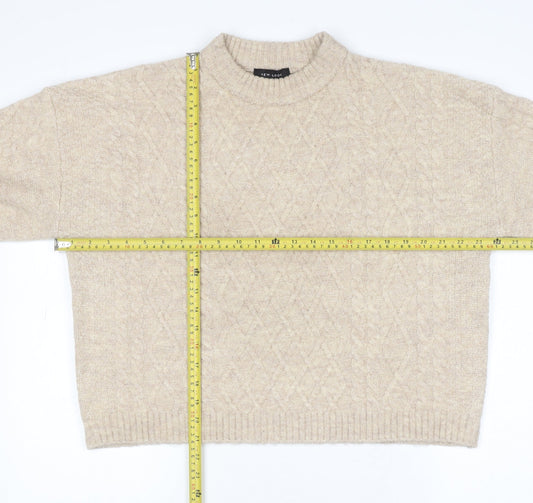 New Look Women’s Beige Cable Knit Mock Neck Jumper Size M