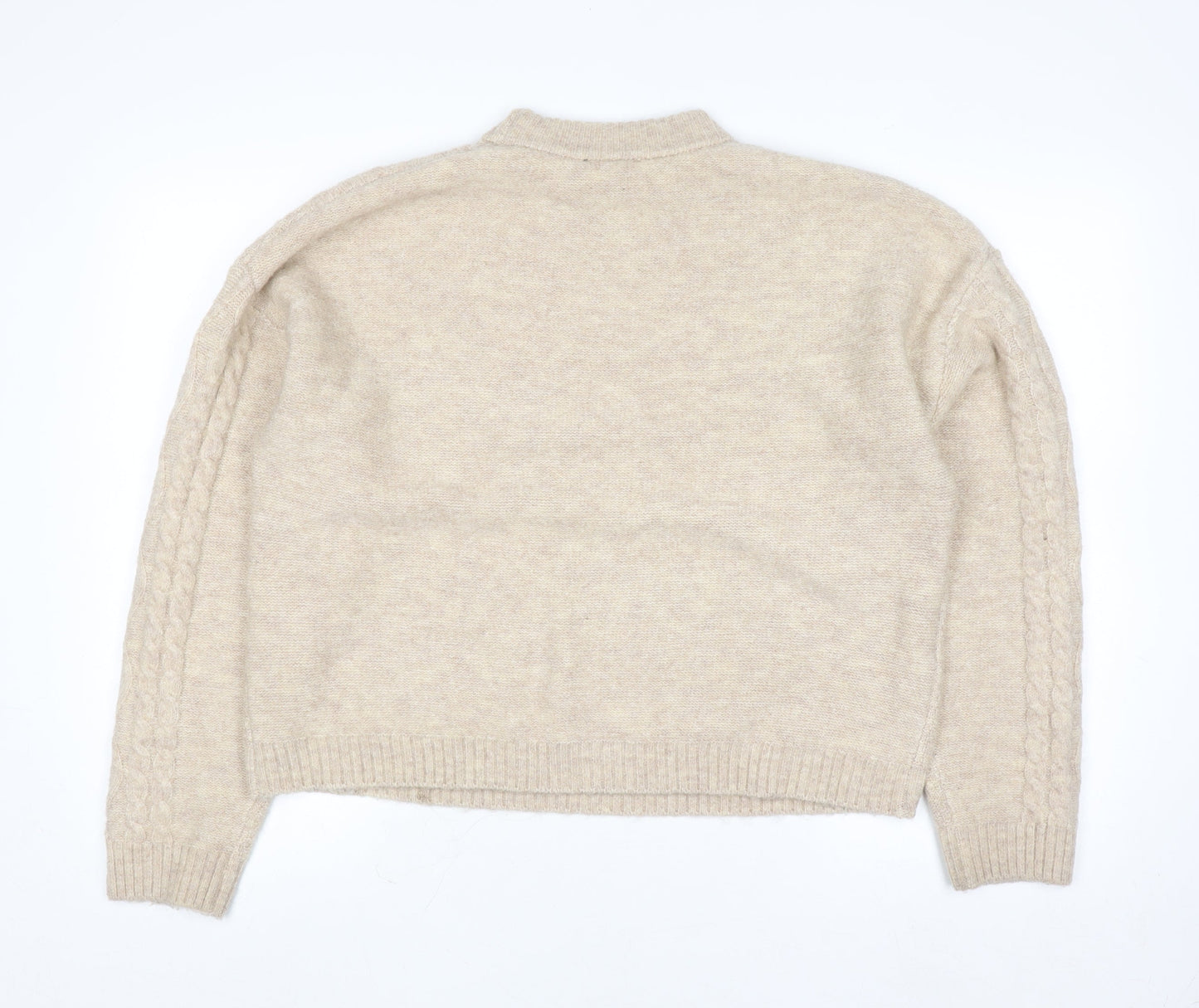 New Look Women’s Beige Cable Knit Mock Neck Jumper Size M