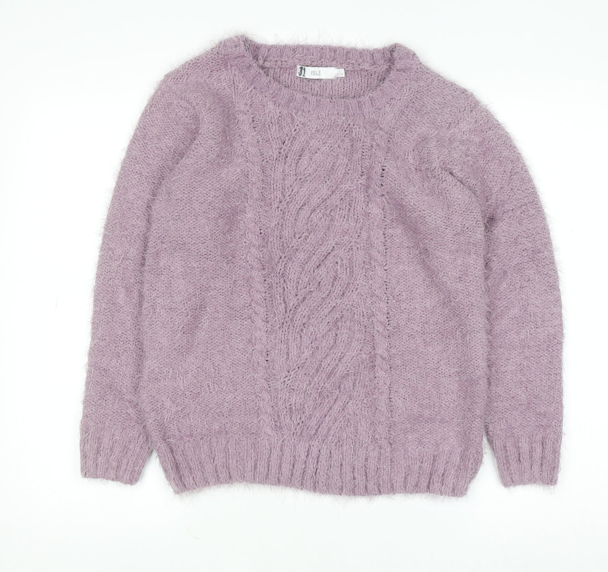 Isle Women Purple Cable Knit Pullover Jumper Size S Polyester Blend