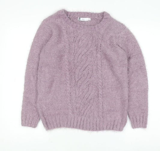Isle Women Purple Cable Knit Pullover Jumper Size S Polyester Blend