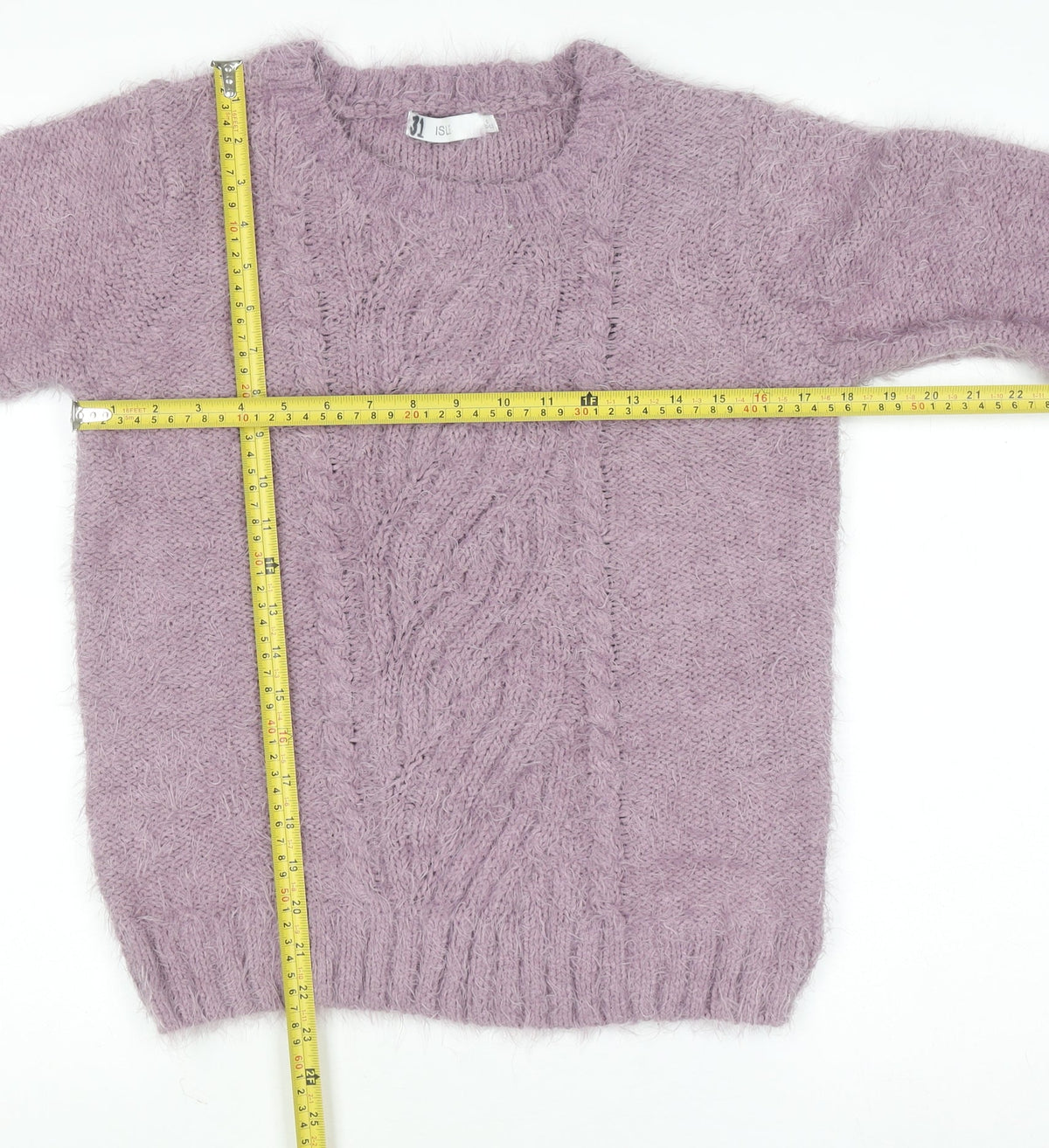 Isle Women Purple Cable Knit Pullover Jumper Size S Polyester Blend