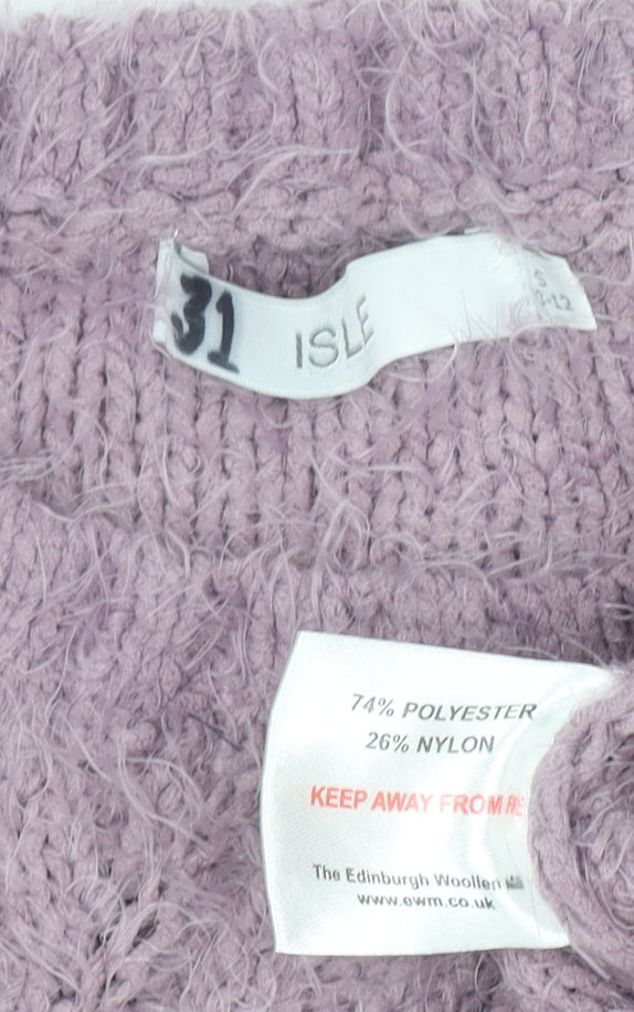 Isle Women Purple Cable Knit Pullover Jumper Size S Polyester Blend