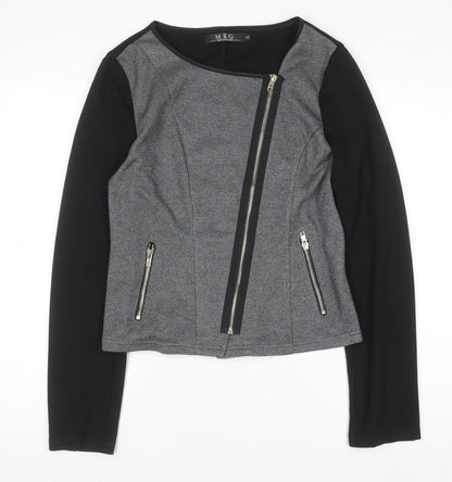 M&G Monogram Womens Grey Black Biker Jacket Size L Zip Style
