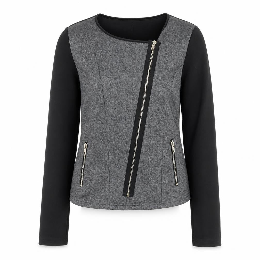M&G Monogram Womens Grey Black Biker Jacket Size L Zip Style