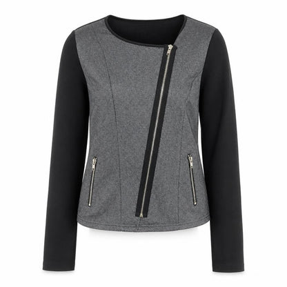M&G Monogram Womens Grey Black Biker Jacket Size L Zip Style